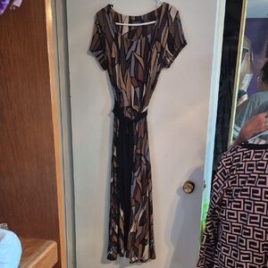 Elegant Brown Multicolor Patterned Dress